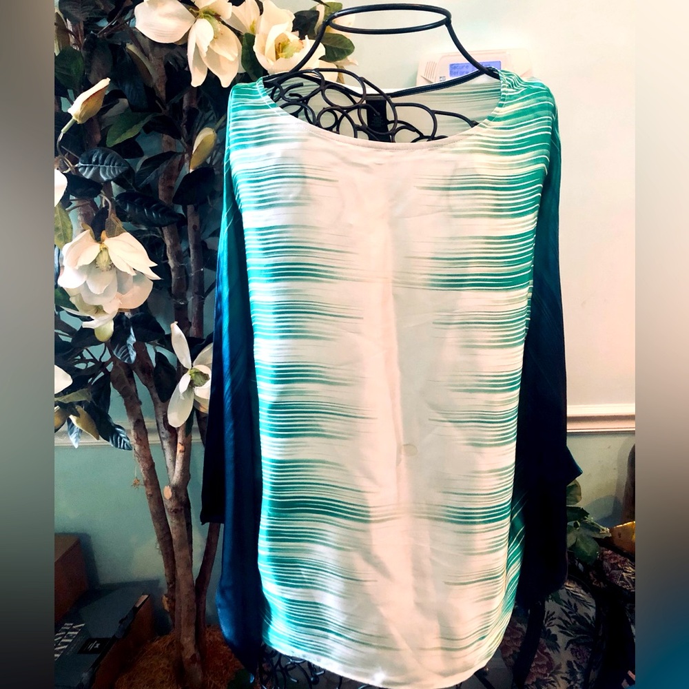 Chico's Teal and White Silky Blouse